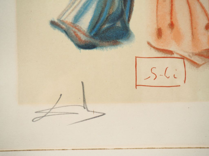 Salvador DALI. "La rencontre de Dante et Béatrice". Lithographie en co