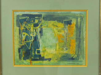 Vente aux enchères DEFOSSEZ. "composition abstraite".  Aquarelle, signée en bas à droite 