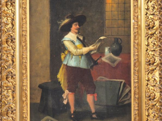 Vente aux enchères François DUMONT. "Mousquetaire". Huile sur toile, signée en bas à droi
