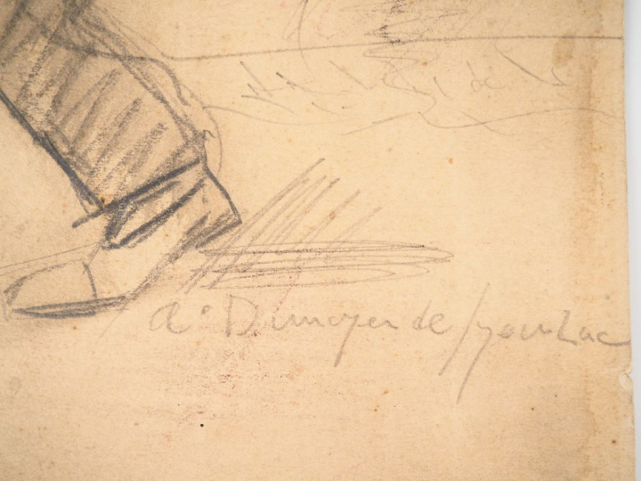 André DUNOYER DE SEGONZAC. "le petit mousse jouant". Dessin au crayon,