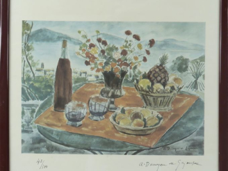 Vente aux enchères André DUNOYER de SEGONZAC. "table dressée". Lithographie, contresignée