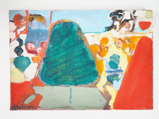 Vente aux enchères EDELMANN. "Paysage au sapin". Huile sur toile, signée en bas à gauche,