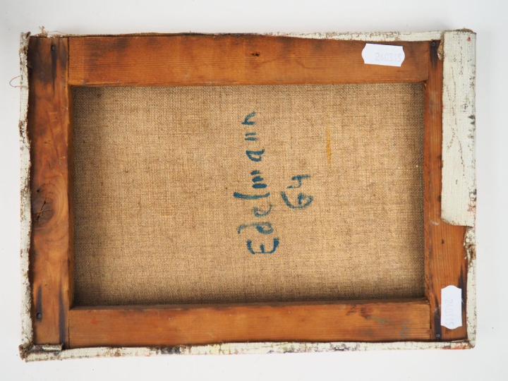 EDELMANN. "Paysage au sapin". Huile sur toile, signée en bas à gauche,