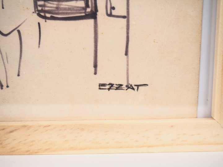 Ibrahim EZZAT. "Au coin de la rue Sofia-Zaghloud". Dessin, signé en ba