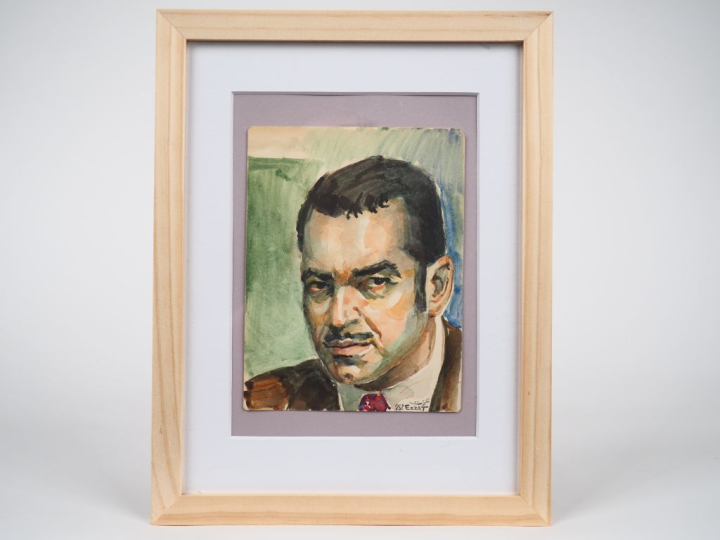 Ibrahim EZZAT. "Portrait d'homme". Aquarelle, signée en bas à droite e