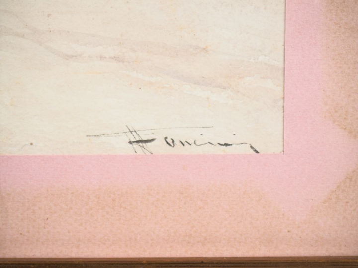 FANCINI. "Convoi de calèches en Italie". Aquarelle, signée en bas à dr