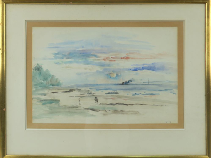 Paul Elie GERNEZ. "Paysage de bord de mer". Aquarelle, signée en bas à