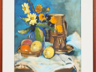 Vente aux enchères GINEVER-BUISSON. "Nature morte". Gouache sur papier, signée en bas à g