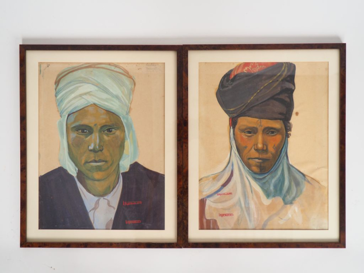 GIRAUD. "Portraits d'hommes d'Afrique du Nord". Paire de portraits en 