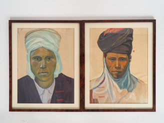 Vente aux enchères GIRAUD. "Portraits d'hommes d'Afrique du Nord". Paire de portraits en 
