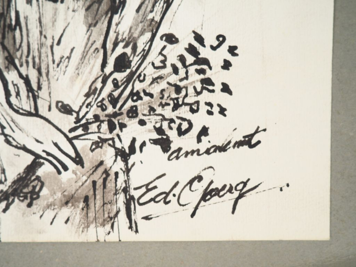 Edouard GOERG. "Portrait de jeune fille nue". Dessin à l'encre, signé 