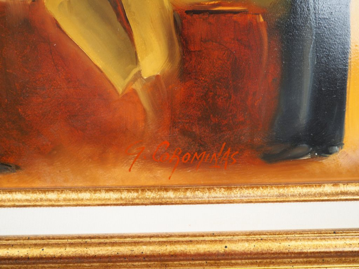 Georges GOROMINAS. "Le pub irlandais". Huile sur toile, signée en bas 