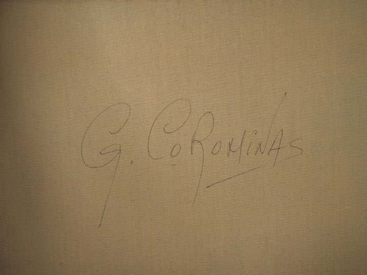 Georges GOROMINAS. "Le pub irlandais". Huile sur toile, signée en bas 