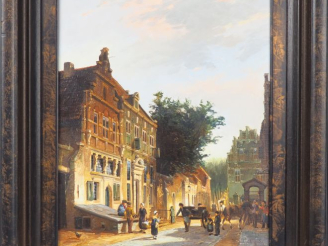 Vente aux enchères Willem HEIJKOOP. "Ville des Pays-bas". Huile sur toile, signée en bas 