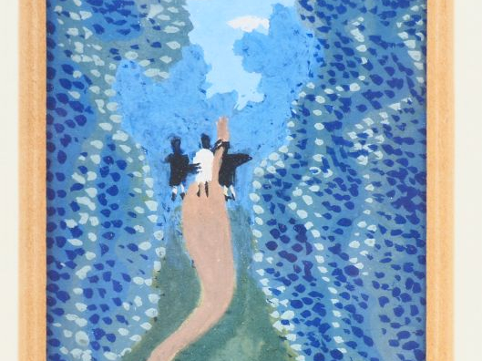 Jean HUGO. "la promenade". Gouache, signée en bas à droite. Dim. (à vu