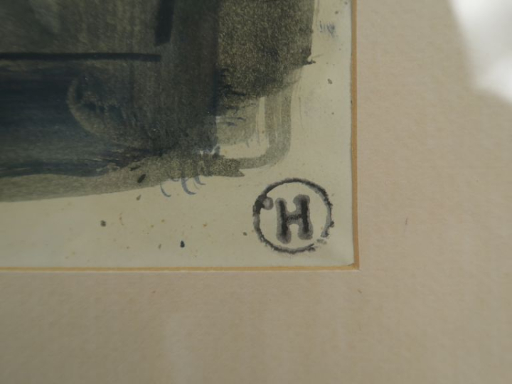 Philippe HURTEAU. "Composition géométrique". Aquarelle, monogrammée en