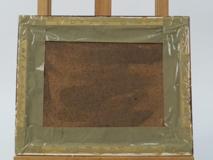 ISNARD. "Personnages en bord de mer". Huile sur isorel, signée en bas 