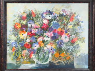 Vente aux enchères Monique JOURNOD. "Le grand bouquet". Huile sur toile, signée en bas à 