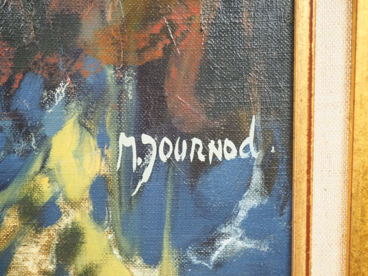 Monique JOURNOD. "Vue de Ramatuelle". Huile sur toile, signée en bas à