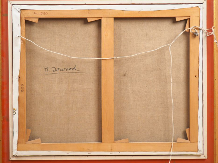 Monique JOURNOD. "Vue de Ramatuelle". Huile sur toile, signée en bas à