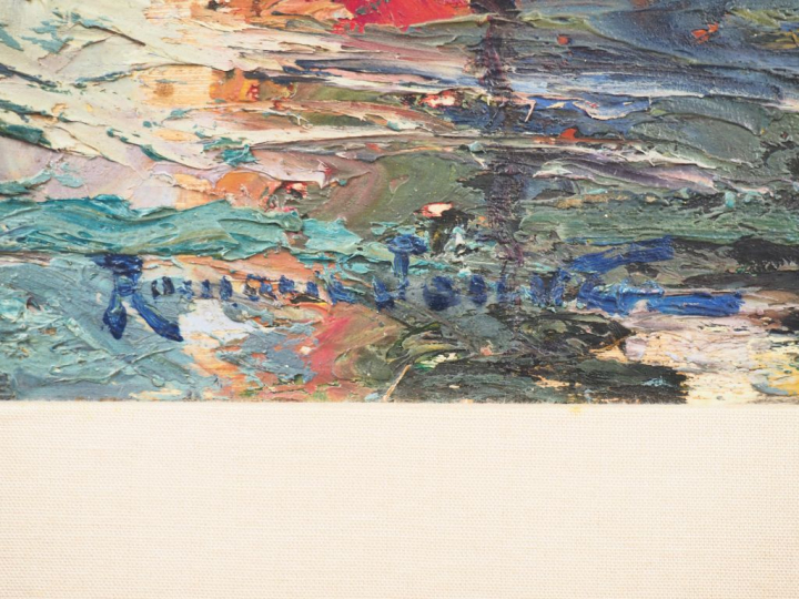 Romain JOUVE. "Effet du soir, port de Toulon". Huile sur isorel, signé