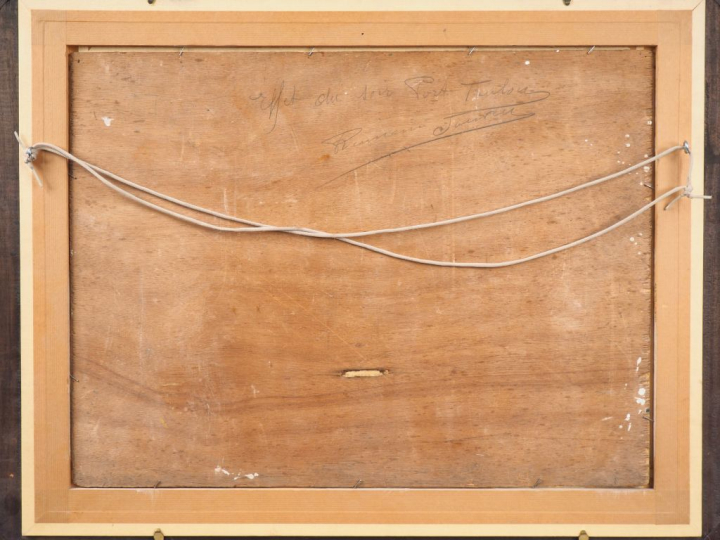 Romain JOUVE. "Effet du soir, port de Toulon". Huile sur isorel, signé