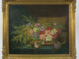Vente aux enchères Victoria LAPEYRE. "Nature morte au bouquet de fleurs". Huile sur toile