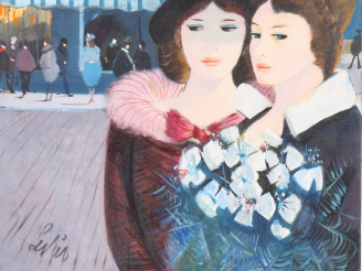 Vente aux enchères Charles LEVIER. "Promenade". Huile sur toile, signée en bas à gauche e