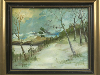 Vente aux enchères G, LINCHTROM. "Paysage d'hiver". Huile sur isorel, signée en bas à gau