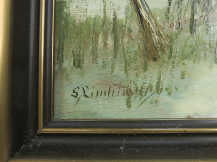 G, LINCHTROM. "Paysage d'hiver". Huile sur isorel, signée en bas à gau