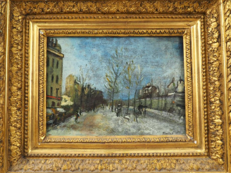 Vente aux enchères Elisée MACLET. "Vue de Paris en hiver". Huile sur panneau, signée en b