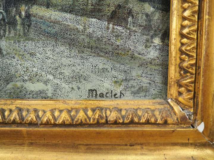 Elisée MACLET. "Vue de Paris en hiver". Huile sur panneau, signée en b