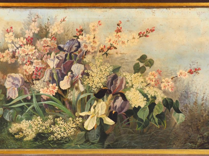 MARISTANY. "Parterre de fleurs". Huile sur toile, signée en bas à droi