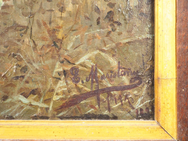 MARISTANY. "Parterre de fleurs". Huile sur toile, signée en bas à droi