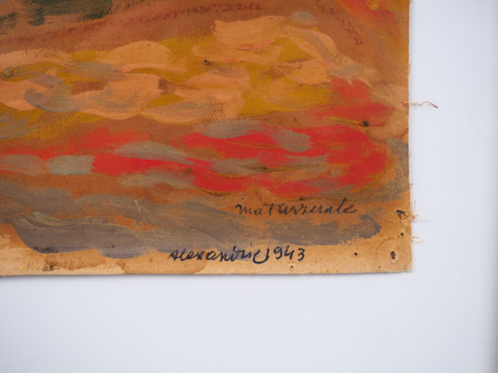 Edward MATUSZCZAK. "Le jardin de Richard, Alexandrie 1943". Gouache su