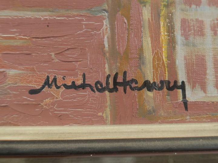 MICHEL-HENRY. "Compotier de pommes et de fleurs". Huile sur toile, sig