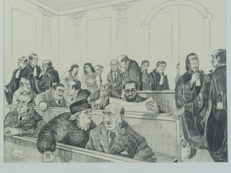 Vente aux enchères De MOLLO. "Suspension d'audience". Dessin, signé en bas à gauche.  Dim