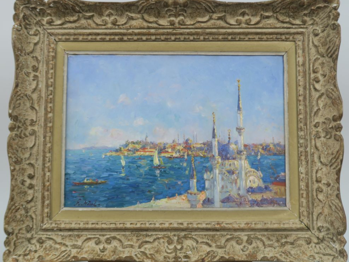 François NICOT. "Vue de Constantinople". Huile sur toile, signée en ba