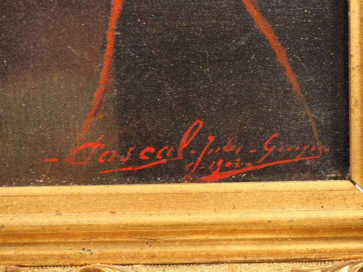 Jules-Georges PASCAL. "Nature morte aux poissons et crustacés". Huile 