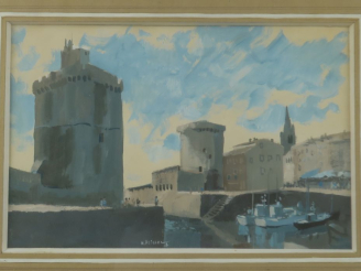 Vente aux enchères Henri PLISSON. "Le port de la Rochelle". Gouache, signée en bas. Dim. 