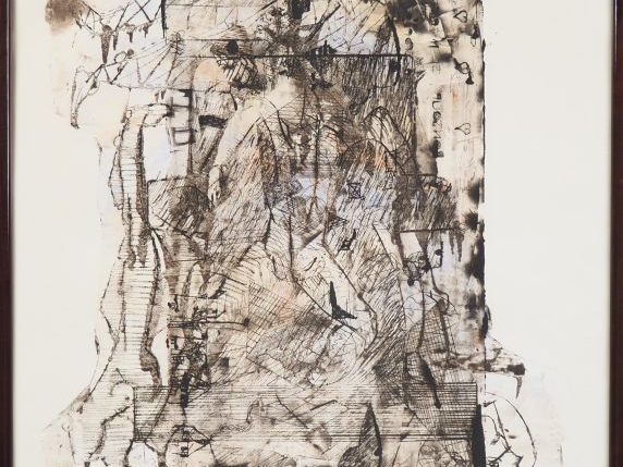 POPOFF. "L'homme brun". Technique mixte, signée en bas à droite, titré