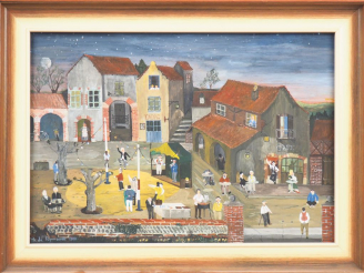 Vente aux enchères Thierry de PUYMAURIN. "Fête de village". Huile sur toile, signée en ba