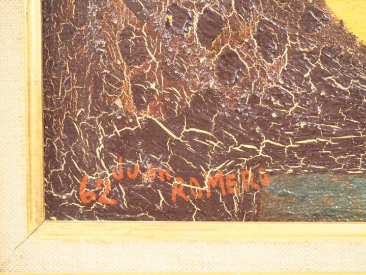 Juan ROMERO. "Portrait". Huile sur toile, signée en bas à gauche et da