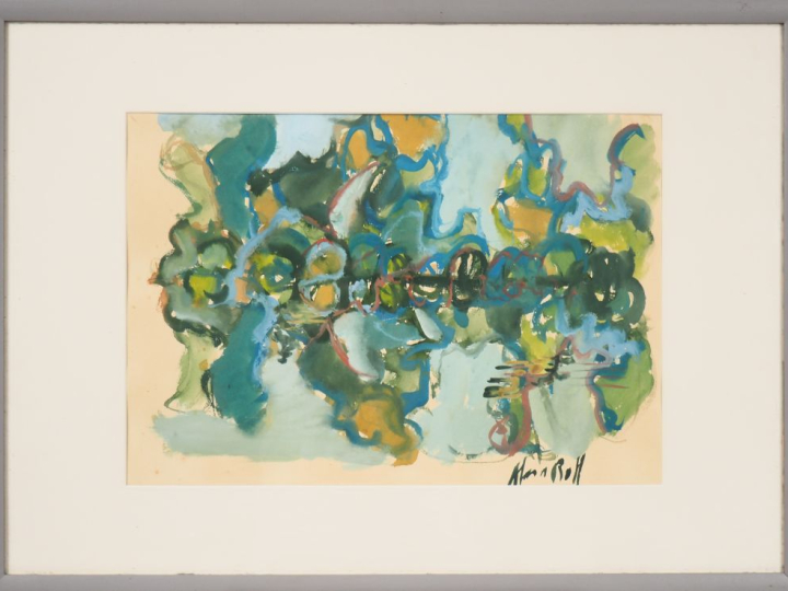 Alain ROTH. "Composition". Gouache sur papier, signée en bas à droite.