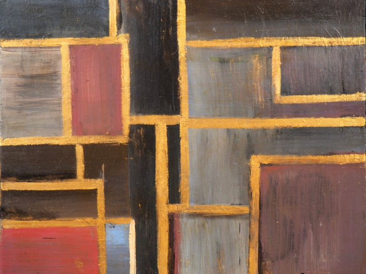 SAINT-CLAIR. "Camaïeux or". Huile sur toile, signée en bas à droite. D