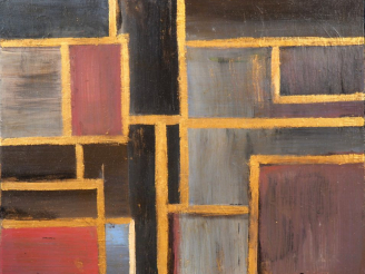 Vente aux enchères SAINT-CLAIR. "Camaïeux or". Huile sur toile, signée en bas à droite. D