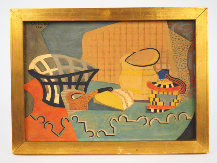 Marcel Charles L. SALINAS. "Nature morte à la pipe". Aquarelle, signée