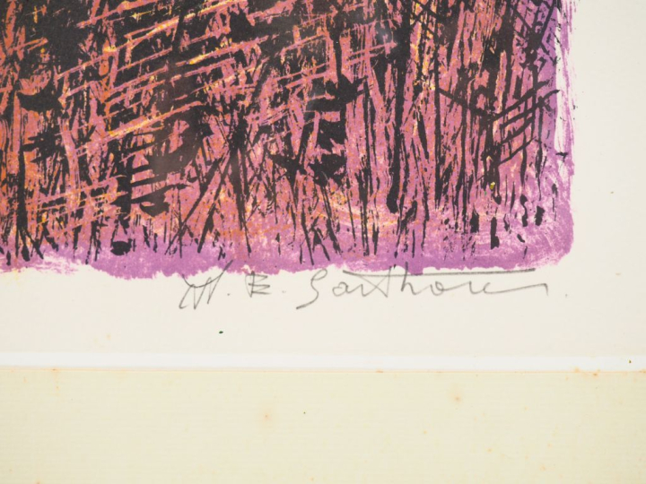 Maurice Elie SARTHOU. "Herbier". Lithographie en couleur, contresignée