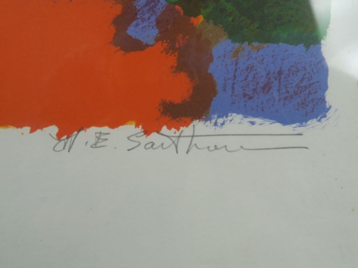 Maurie Elie SARTHOU. "Feu dans les chênes". Lithographie en couleur, c