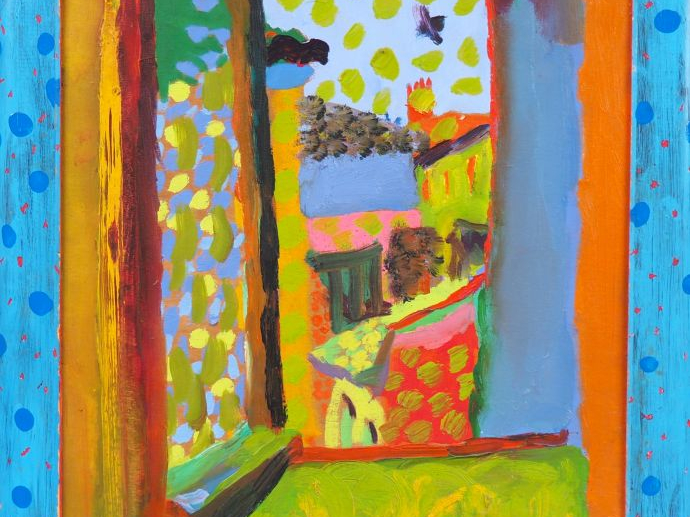 Gordon SEWARD. "Intérieur fauve". Huile sur toile, double face, signée